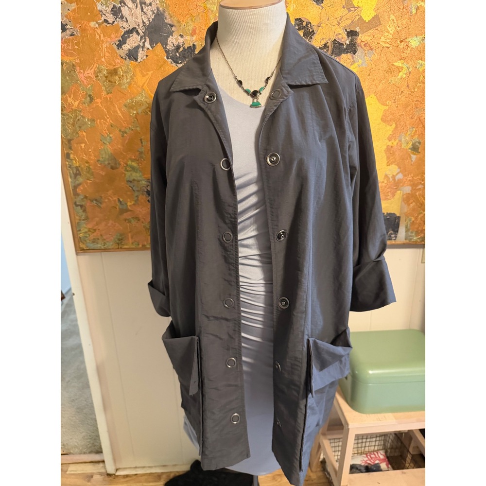 Eleven Stitch Design Gray Nylon Longline Snap Front Utility Jacket Small USA